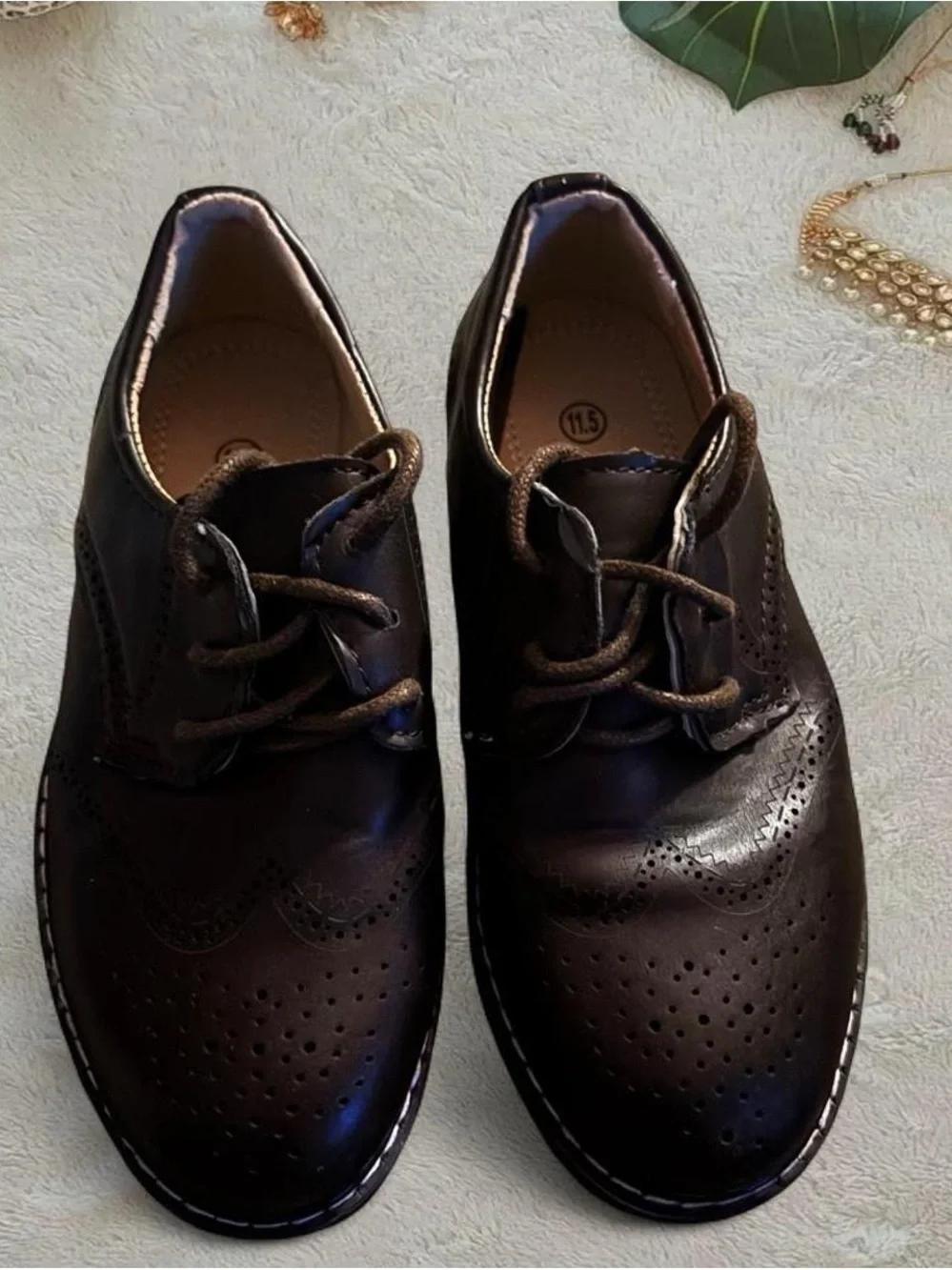 Classic Boy’s Faux Leather Dress Shoes - Dark Brown